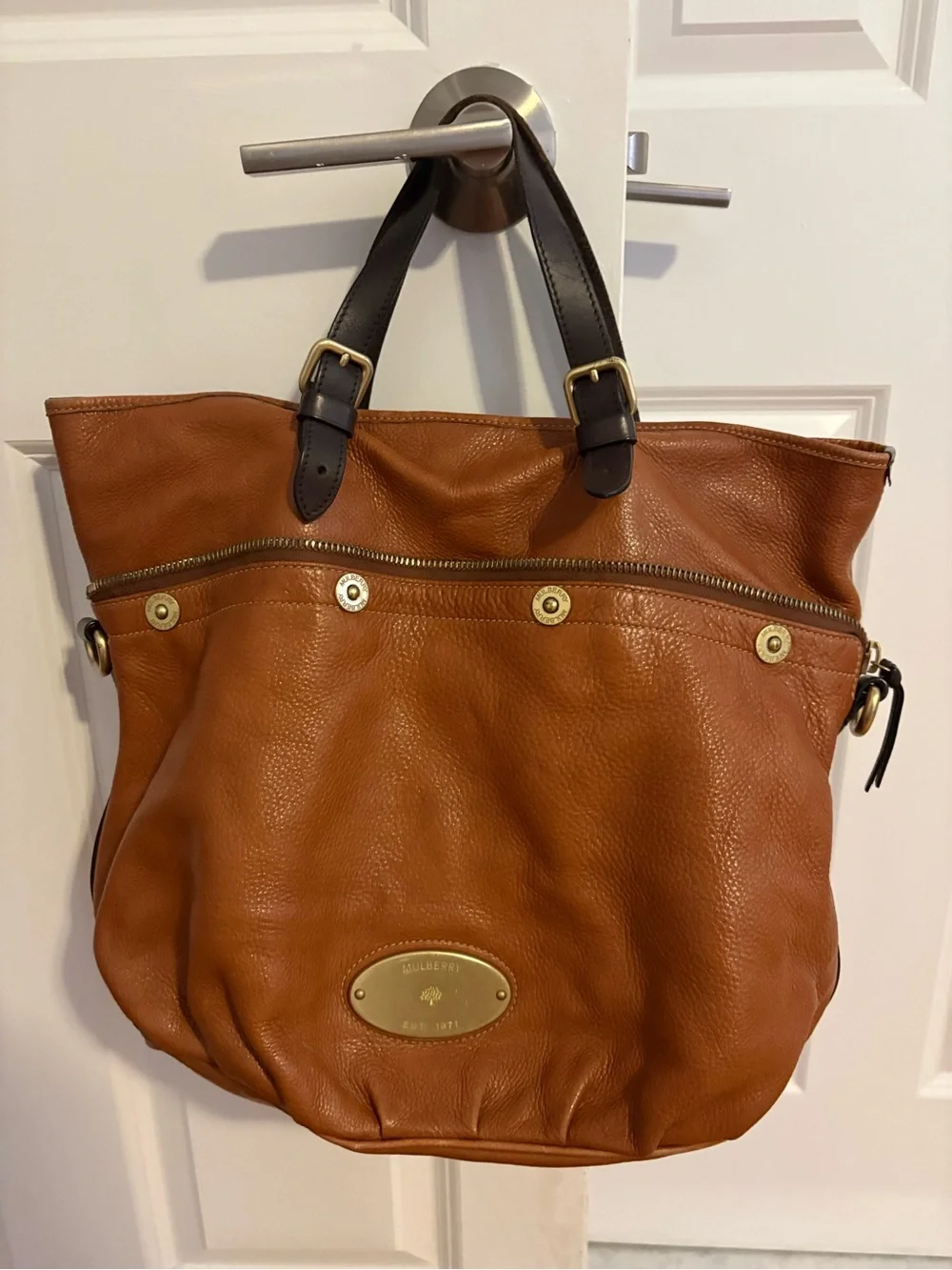 Mulberry Mitzy Cognac Leather Tote with Dark Brown Handles